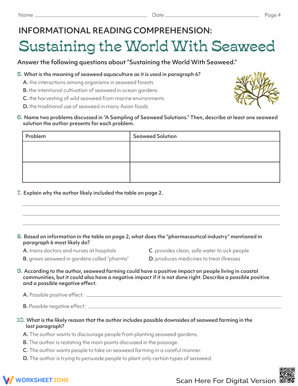 Sustaining the World with Seaweed Worksheet - Page 4