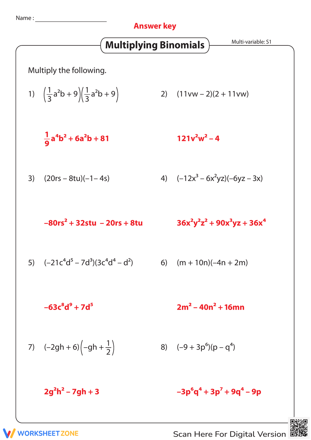Multiplying Binomials with Multi-Variables - Page 2