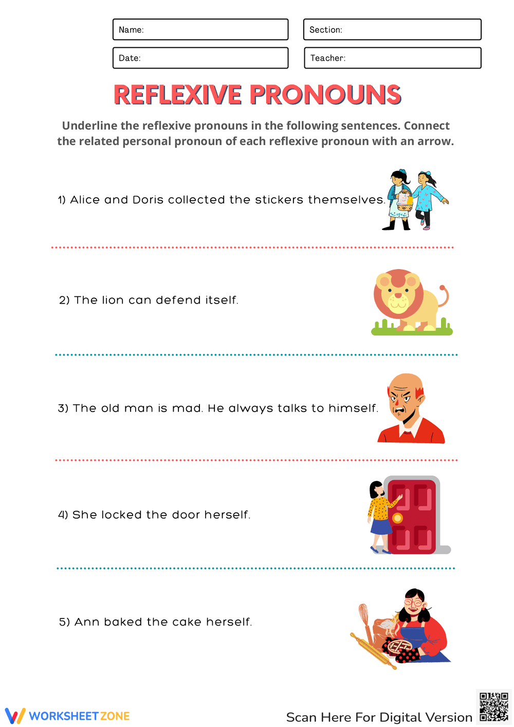 Practice Worksheets: Reflexive Possessive Pronouns - Page 1