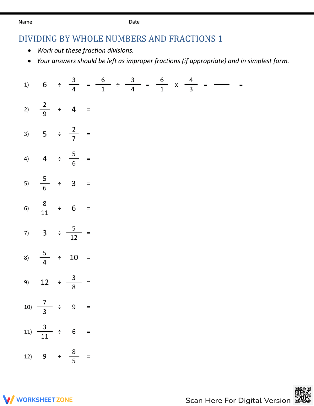 Learn Dividing by Whole Numbers and Fractions - Page 1