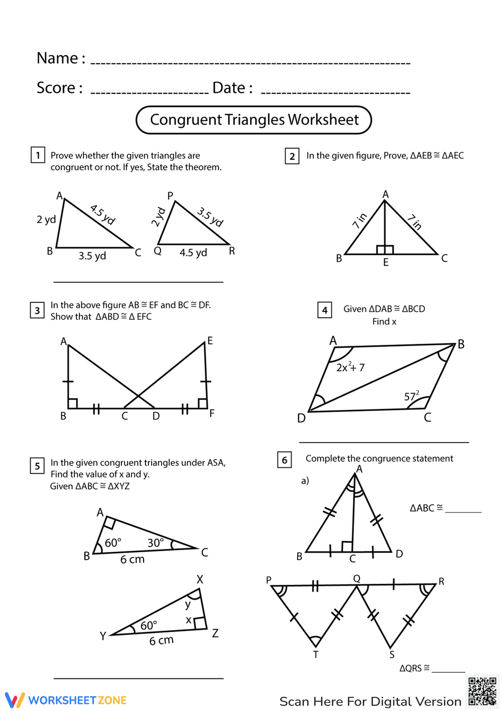 Congruent Triangles 1 - Page 1