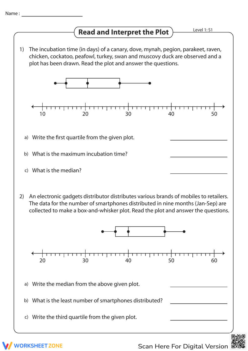 Reading and Interpreting Box Plots - Page 1