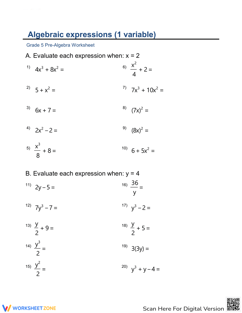 Expressions and Equations 3 - Page 1