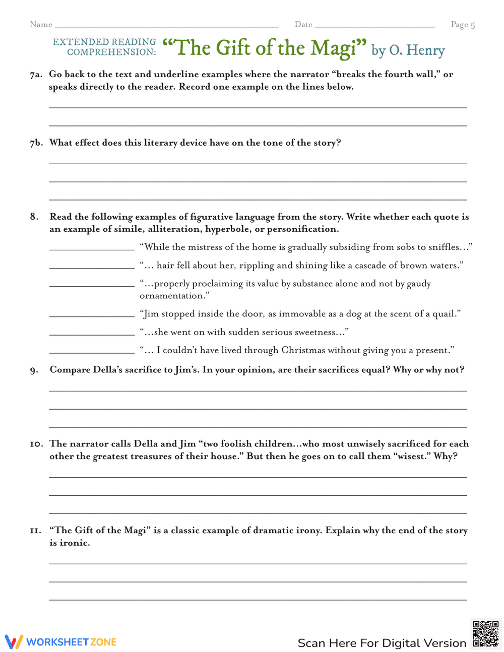 The Gift of the Magi: Irony Worksheet - Page 5