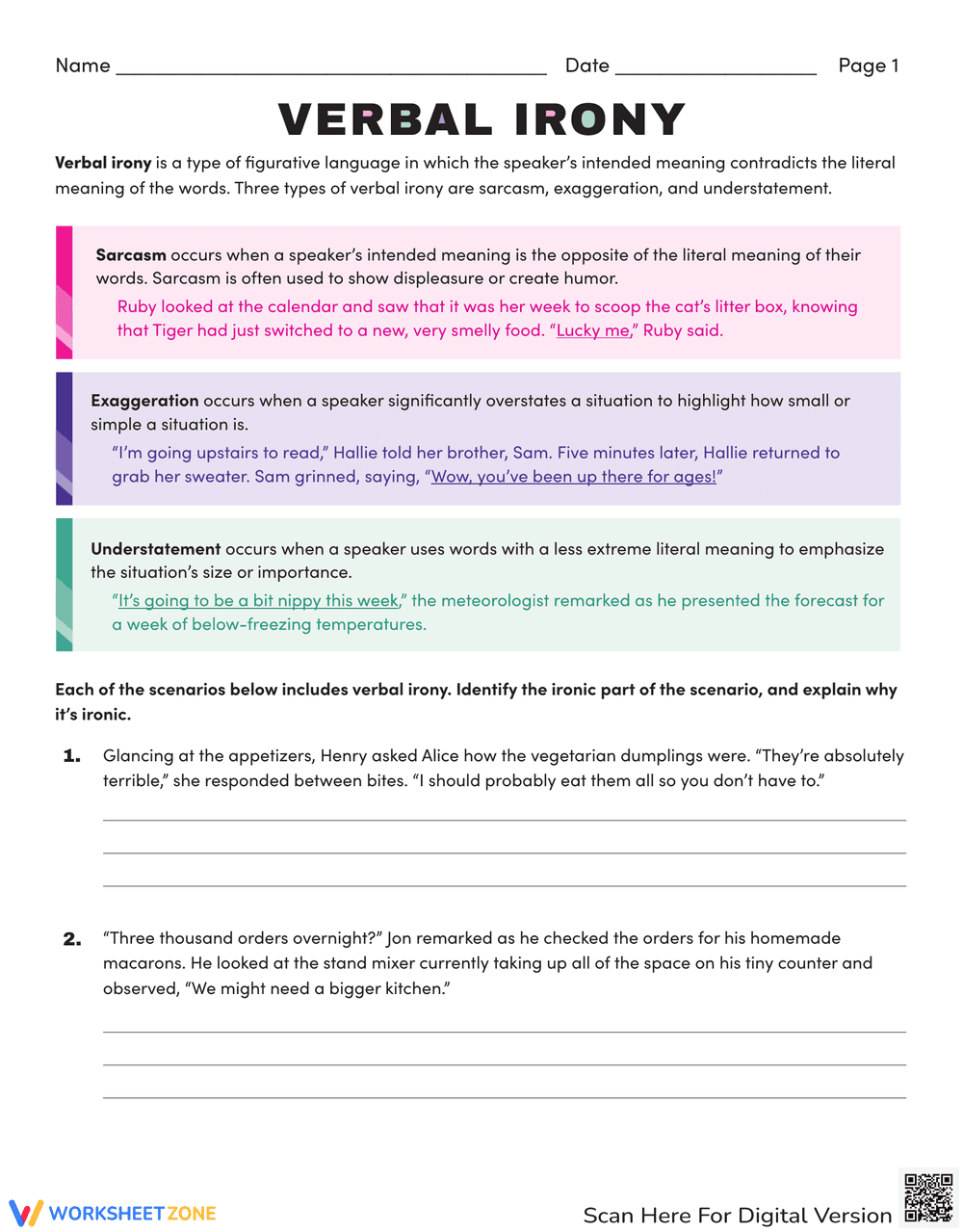 Understanding Verbal Irony: Examples and Exercises - Page 1