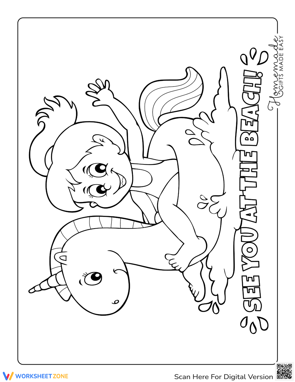 Girl Unicorn Tube: Summer Coloring Page Fun - Page 1