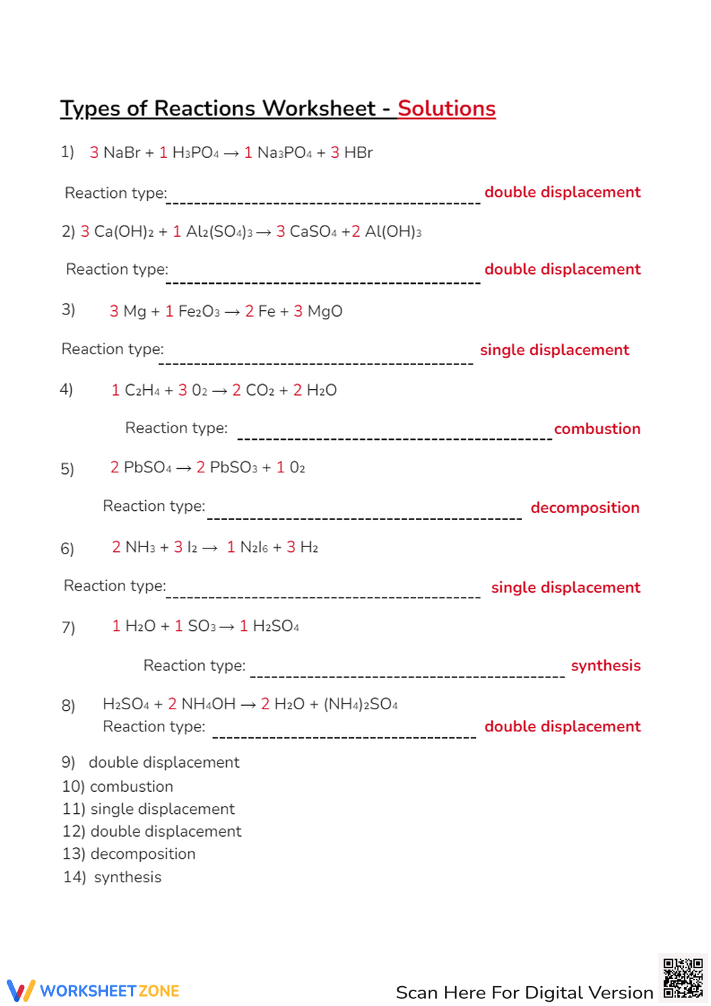 Chemistry: Types of Reactions Worksheet - Identify Equations! - Page 1