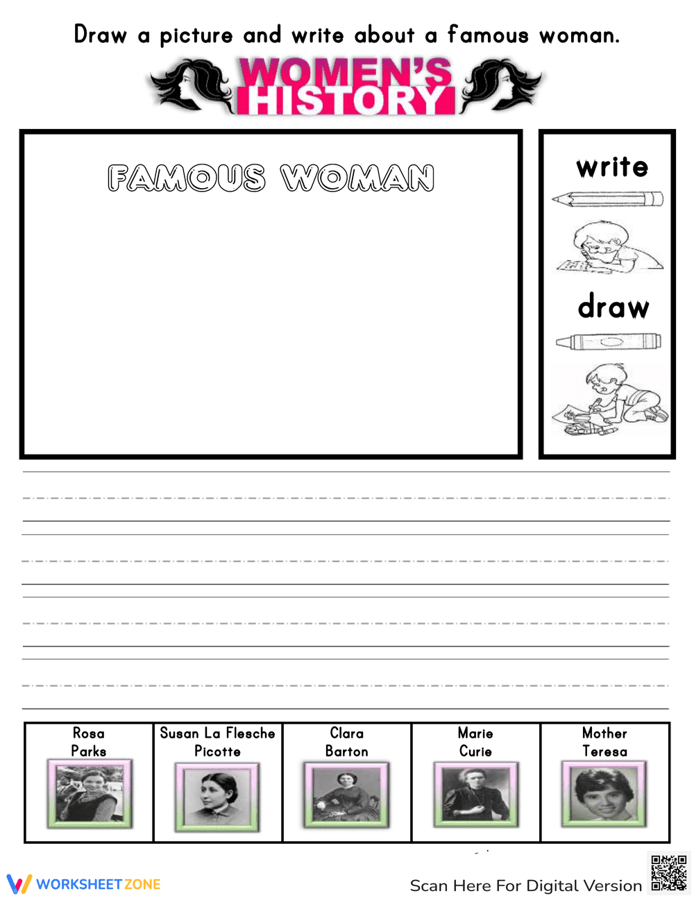 Famous Woman Drawing Practice Worksheet - Page 1