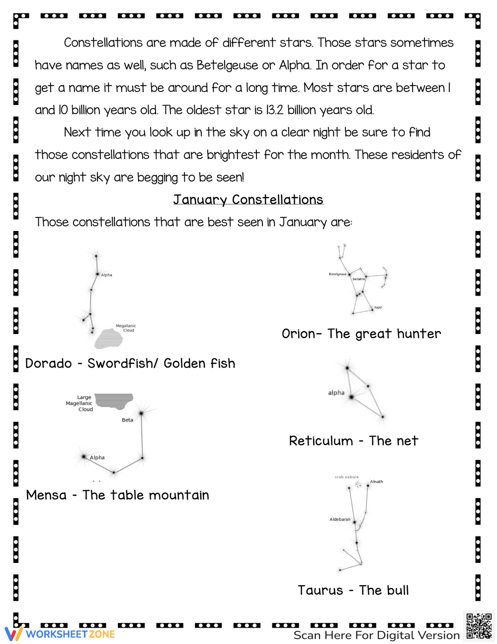 Constellations Comprehension Worksheet - Page 2