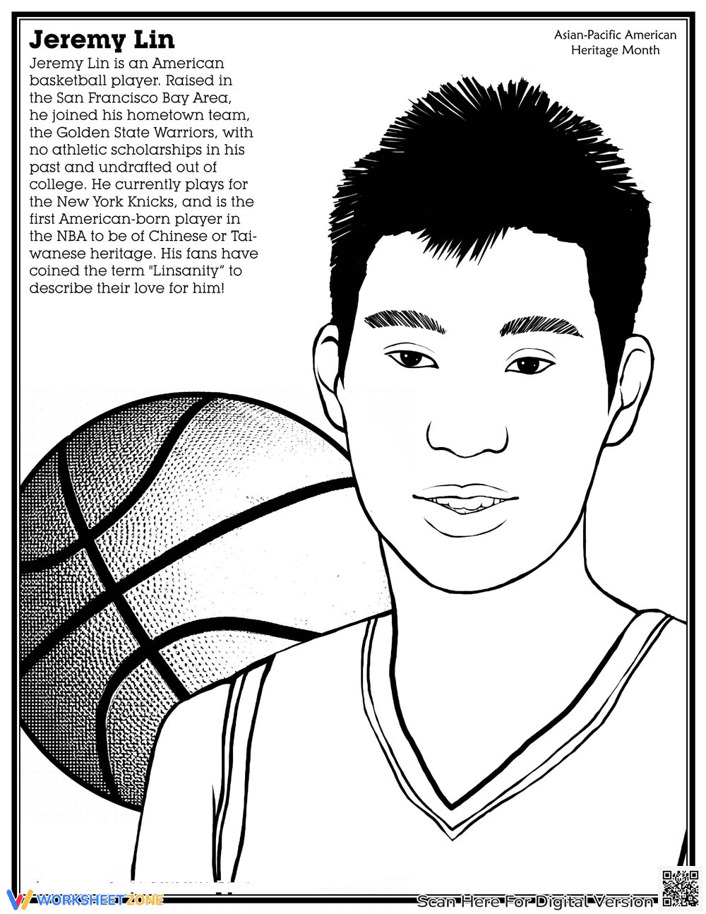 Coloring Page: Basketball Star Jeremy Lin - Page 1