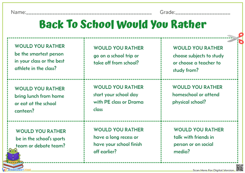 Back To School Would You Rather - Page 1