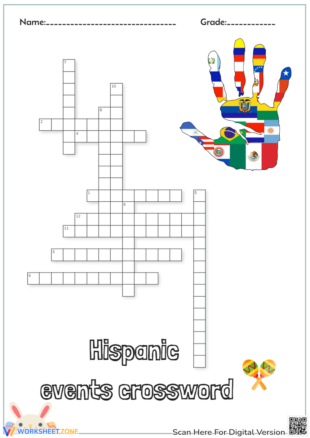 Hispanic Events Crossword Puzzle - Grades 3-6 Learning Fun - Page 1