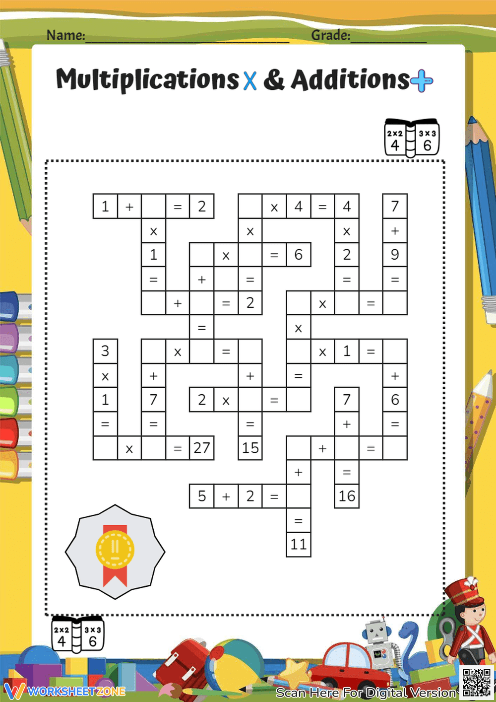 Multiplications & Additions Worksheet - Page 1