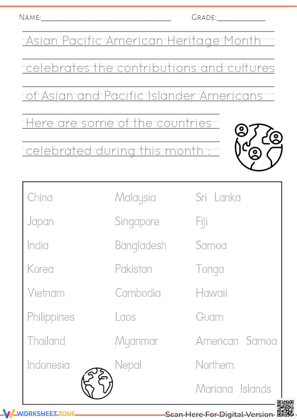 Asian Pacific Heritage Month - Fill-in & Learn Countries! - Page 1