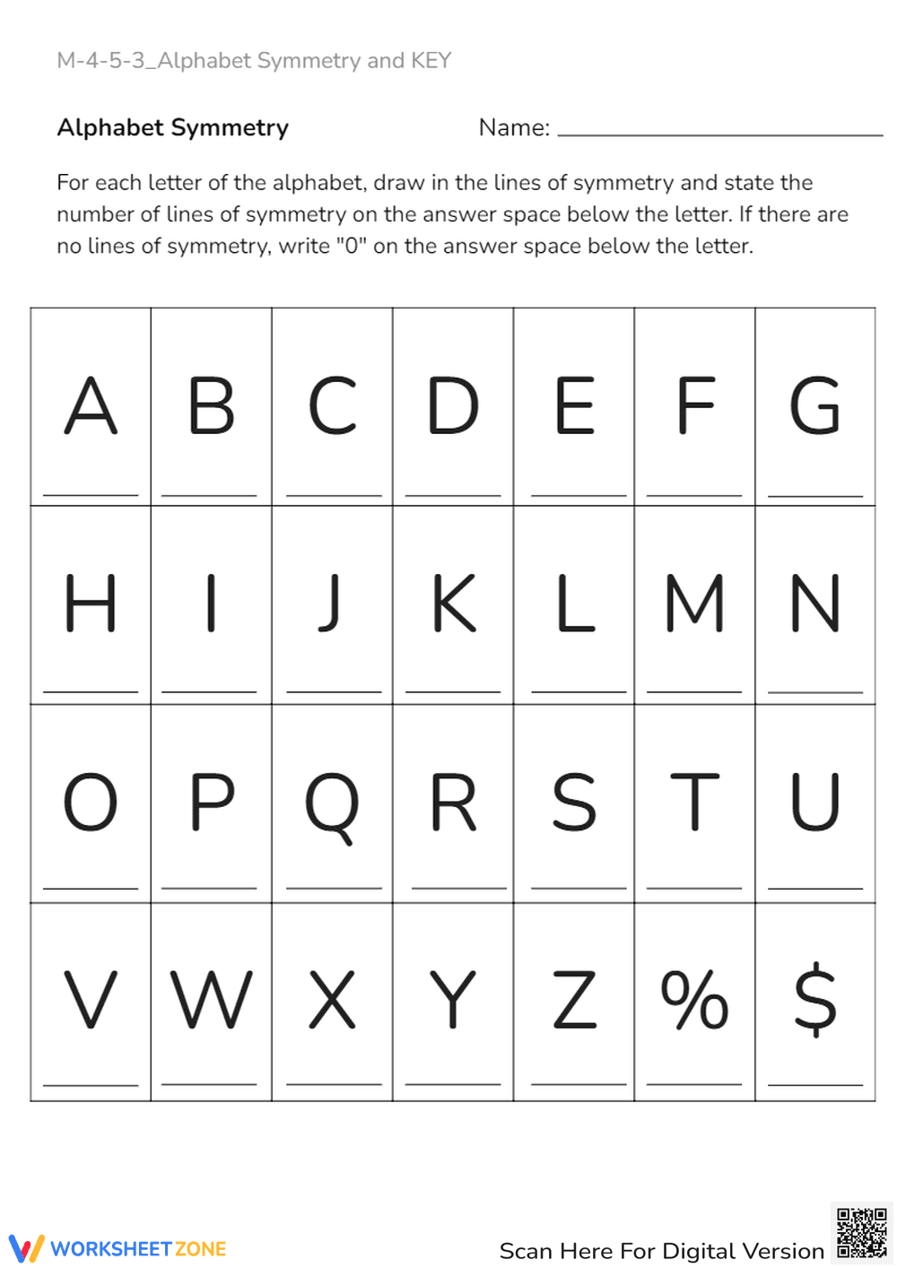 Alphabet Symmetry Worksheet - Draw Lines & Learn Shapes! - Page 1