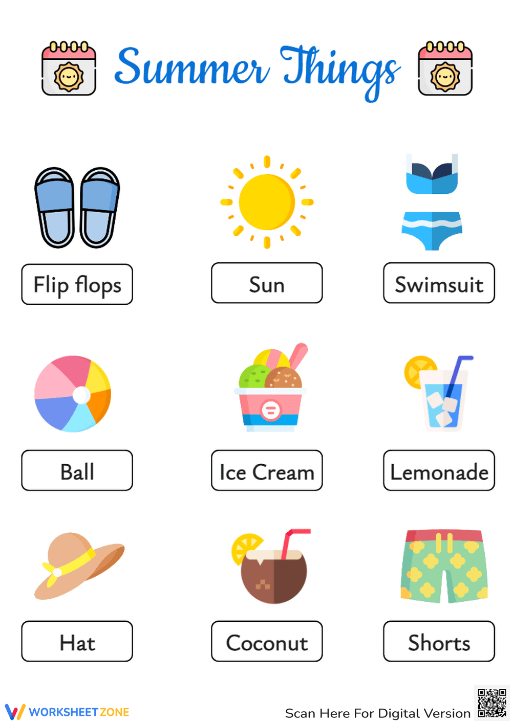 Summer Vocabulary Worksheet - Learn Summer Things! - Page 1