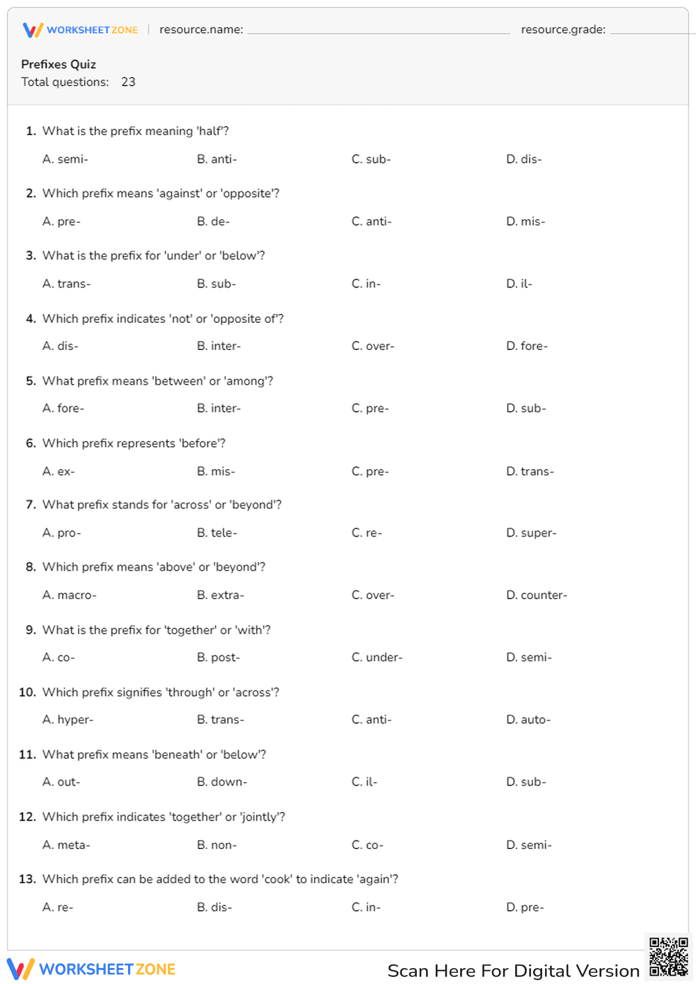 Prefixes Quiz: Learn Meanings and Add Prefixes to Words - Page 1
