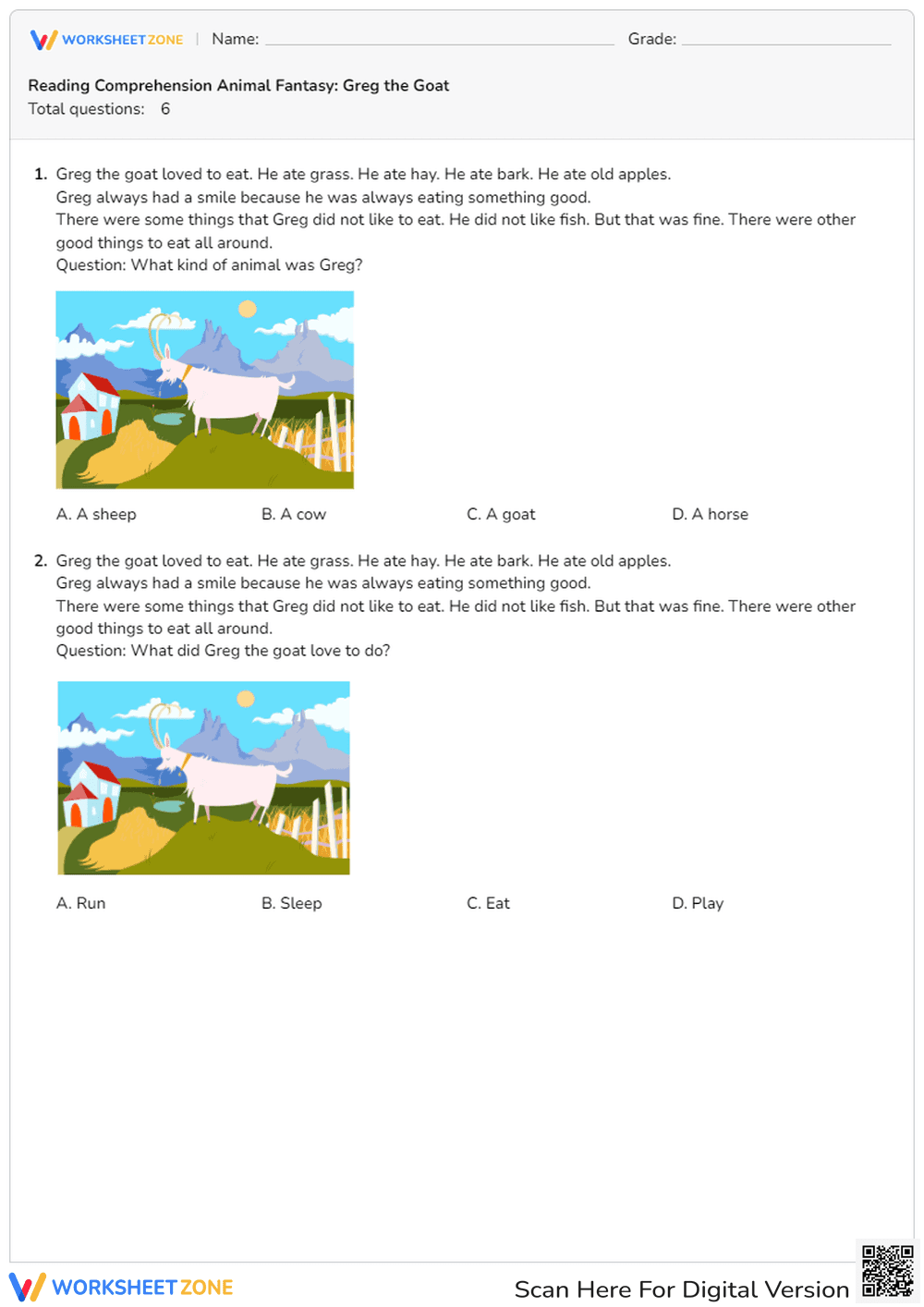 Greg the Goat: A Reading Comprehension Exercise - Page 1