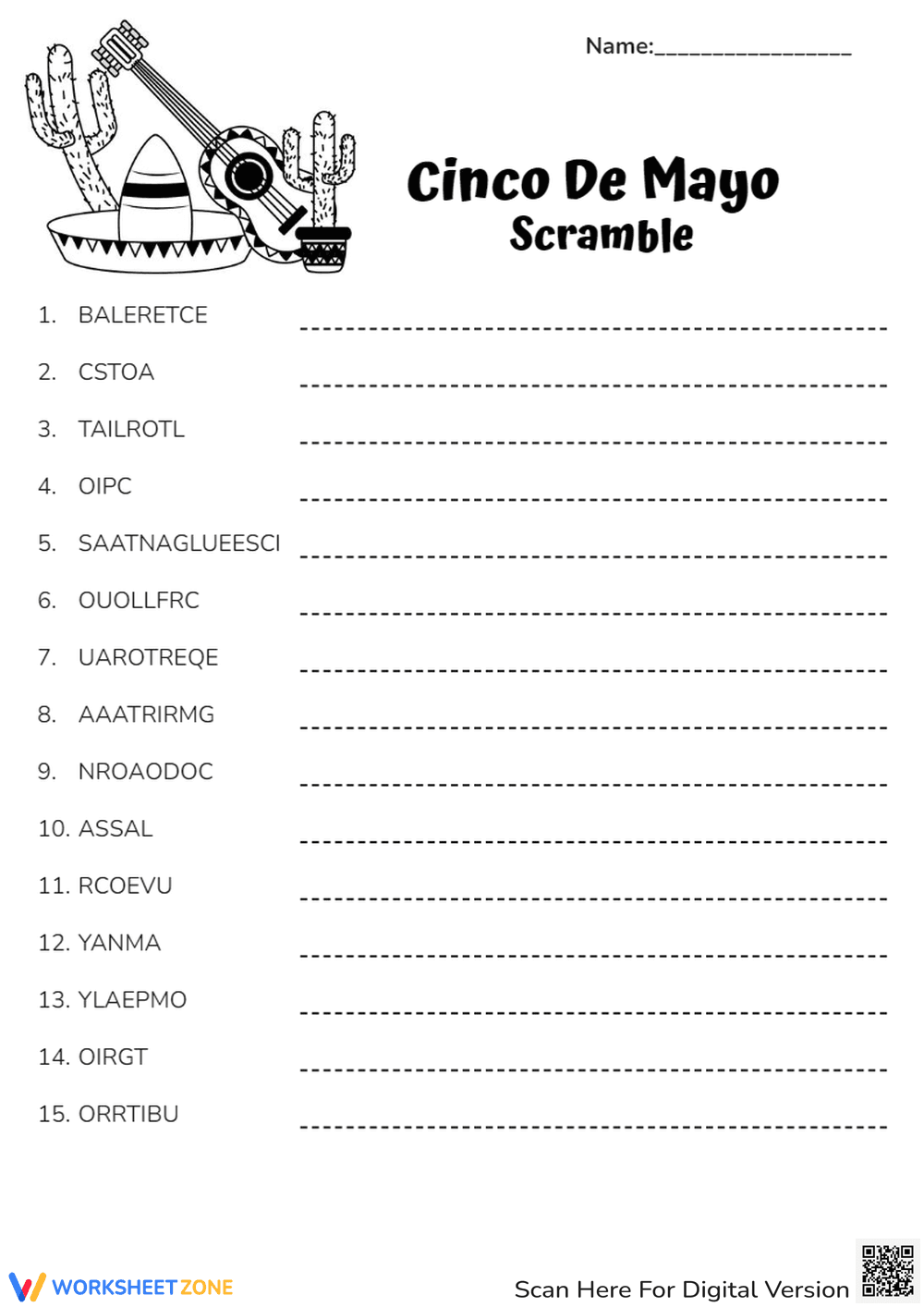 Cinco De Mayo Scramble Worksheet - Page 1