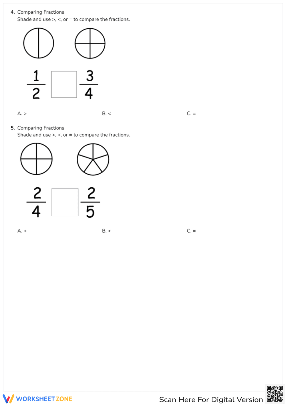 Comparing Fractions Visually: Shade and Compare - Page 2