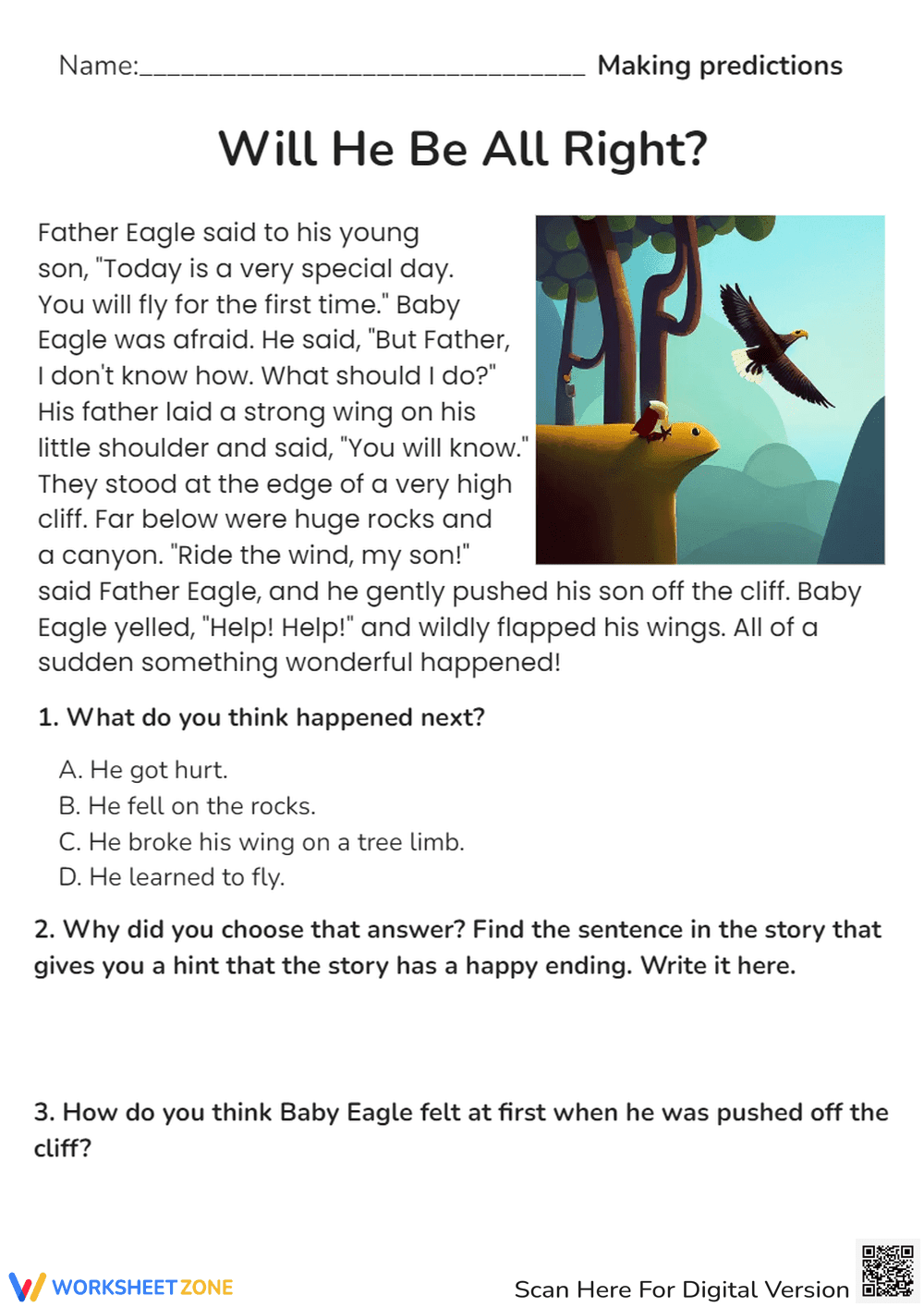 Eagle Reading Comprehension - Making Predictions Worksheet - Page 1