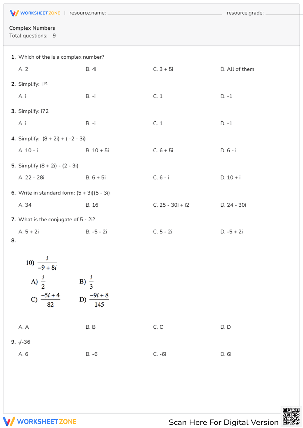 Complex Numbers: Simplify and Solve - Page 1