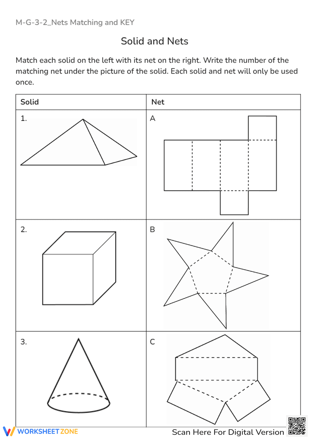 3D Shapes & Nets Matching - Geometry Worksheet Activity - Page 1
