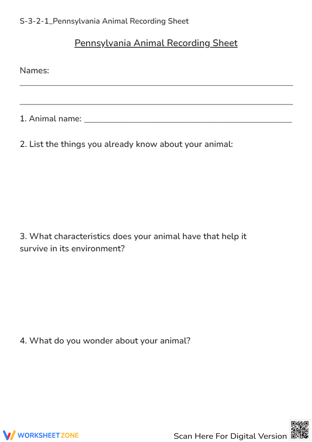 S-3-2-1_Pennsylvania Animal Recording Sheet - Page 1