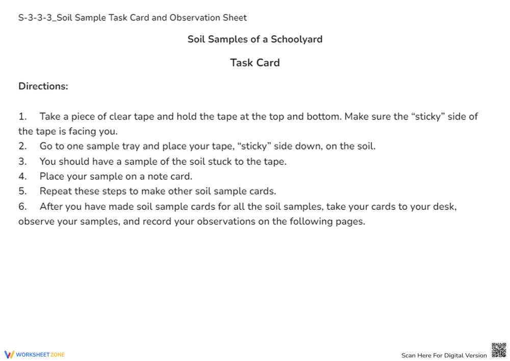 Soil Sample Collection Task Card - Schoolyard Science Activity - Page 1
