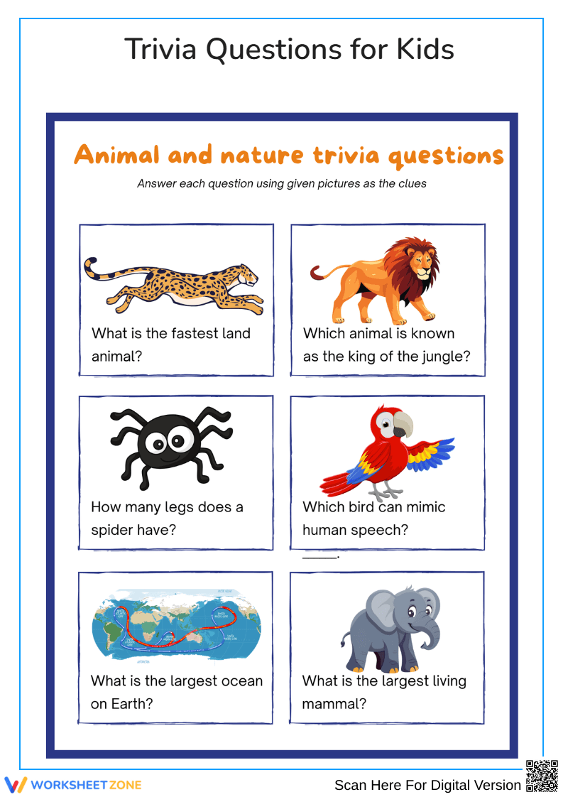 Animal and Nature Trivia Questions for Kids Worksheet - Page 1