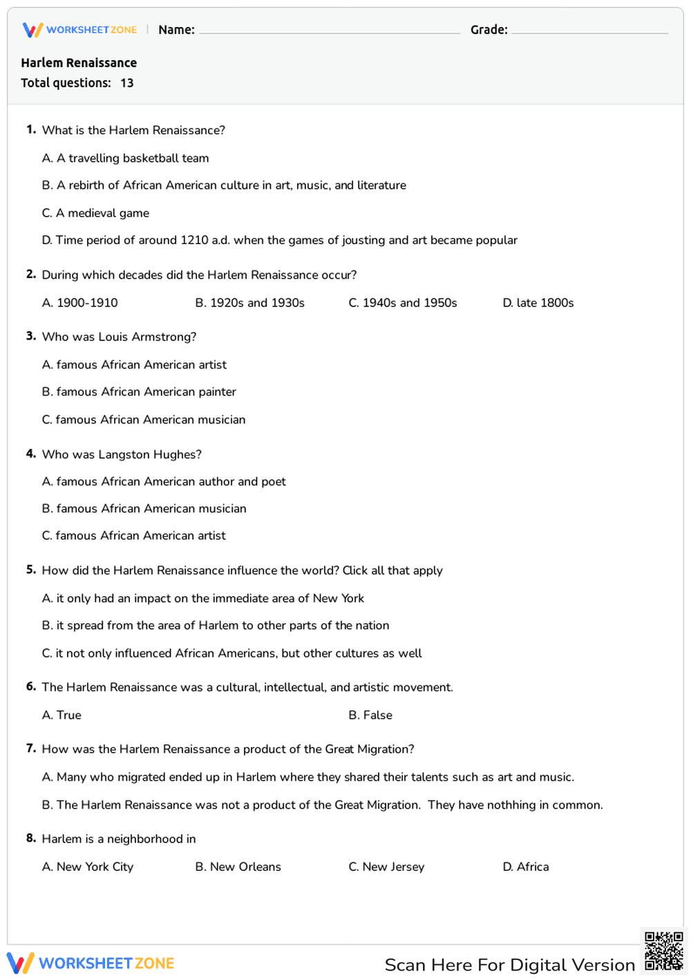 Harlem Renaissance Quiz: Music, Art & Culture - Page 1