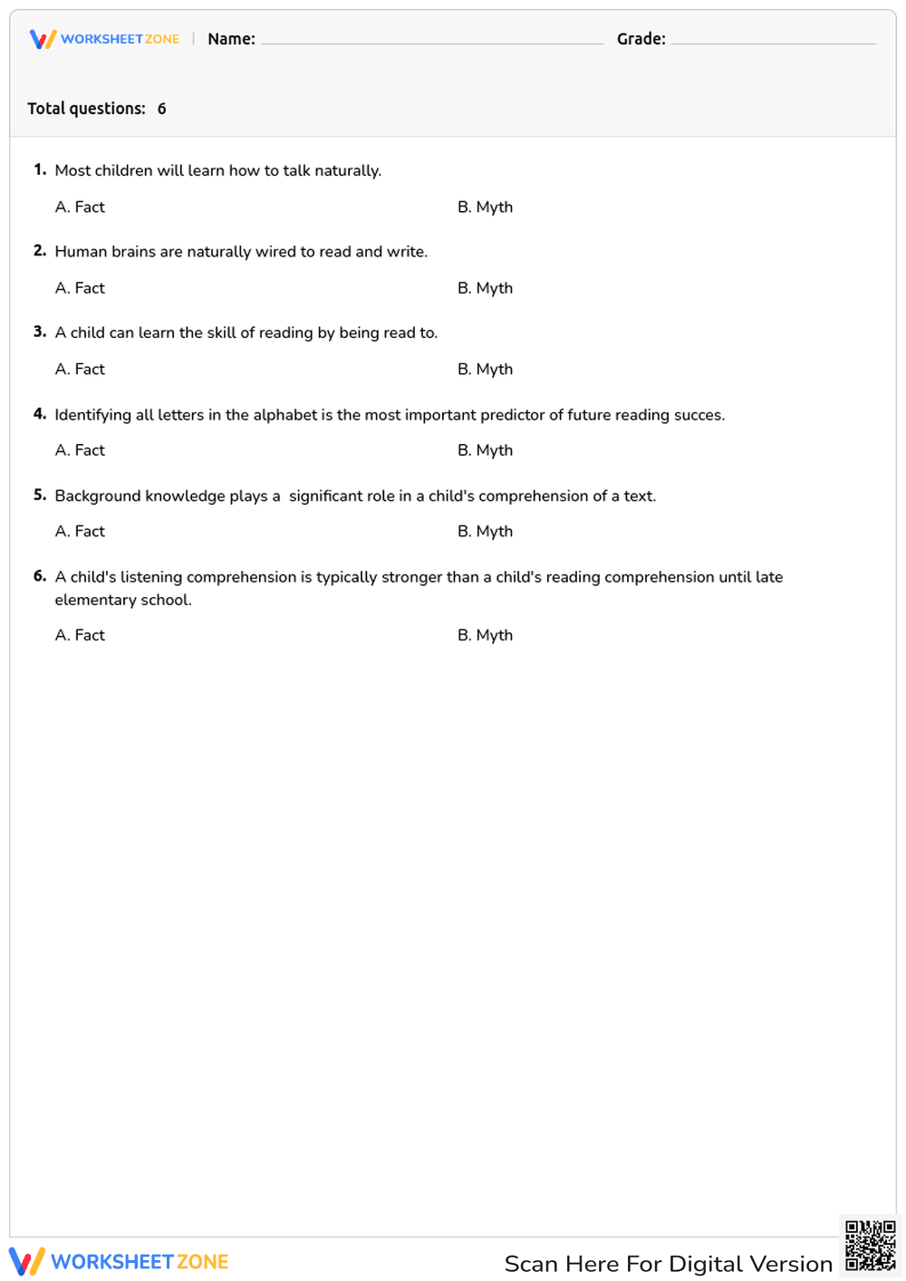 Reading Skills: The science behind reading - Comprehension Test - Page 1