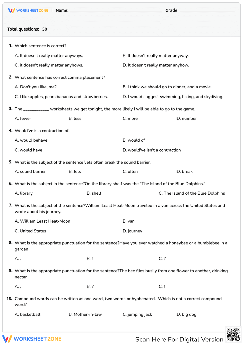 Grammar & Punctuation: Correct Usage and Sentence Structure - Page 1