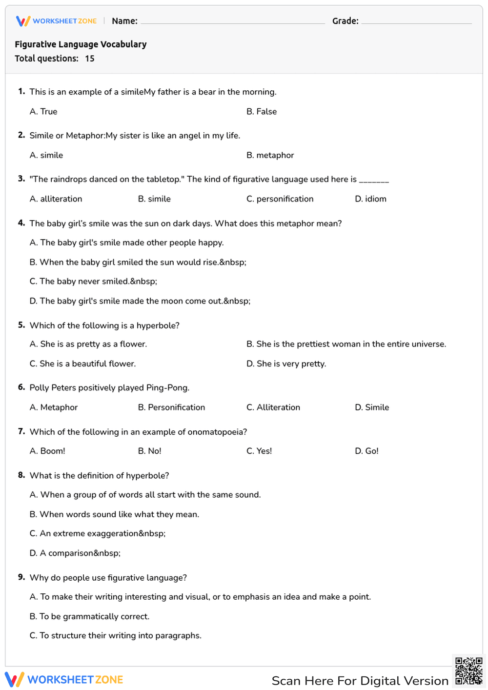 Figurative Language Vocabulary - Page 1