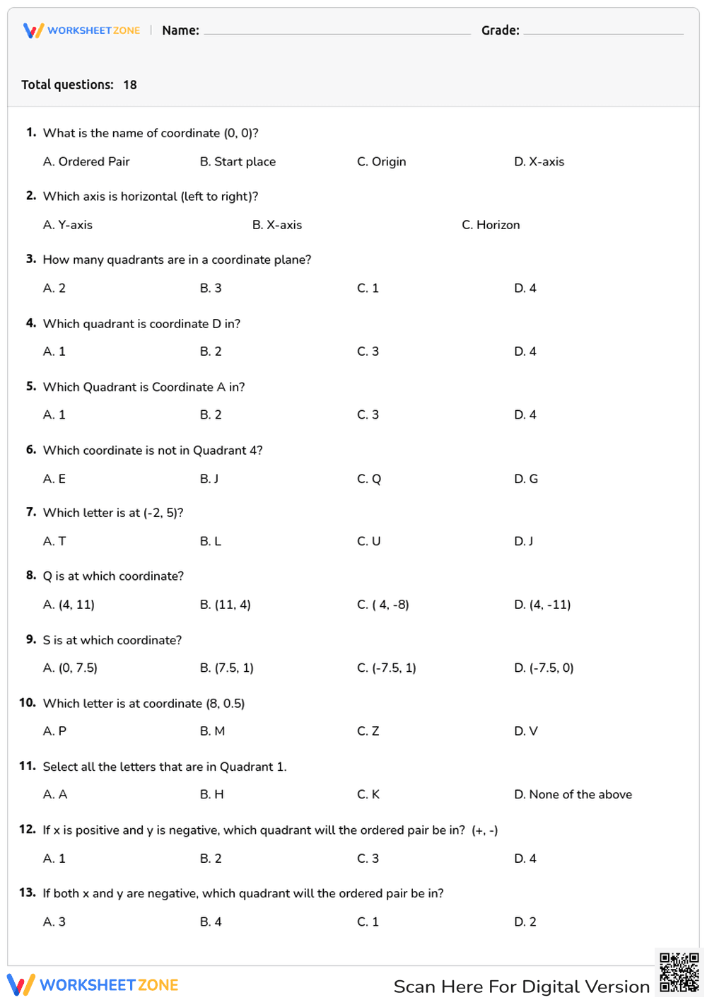 Coordinate Plane and Reflections - Page 1