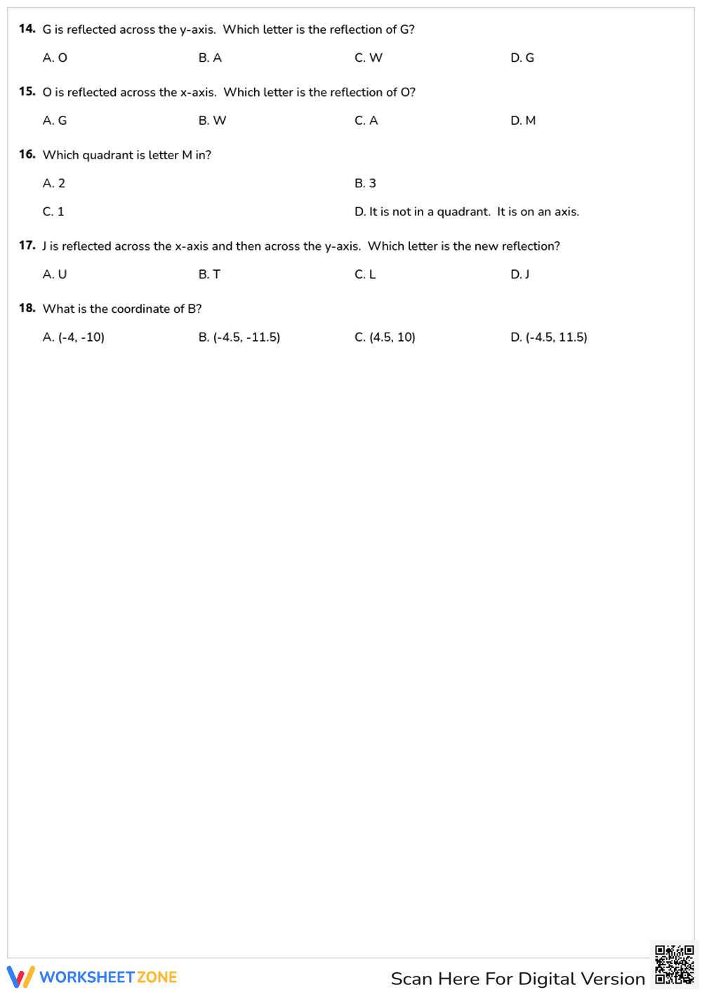 Coordinate Plane and Reflections - Page 2
