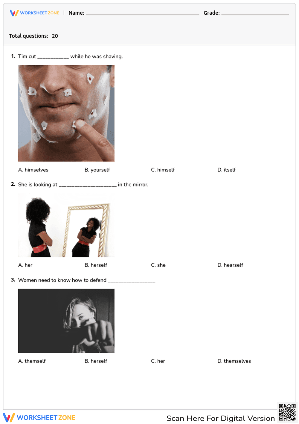 Reflexive Pronouns Quiz: Grammar Practice for Students - Page 1