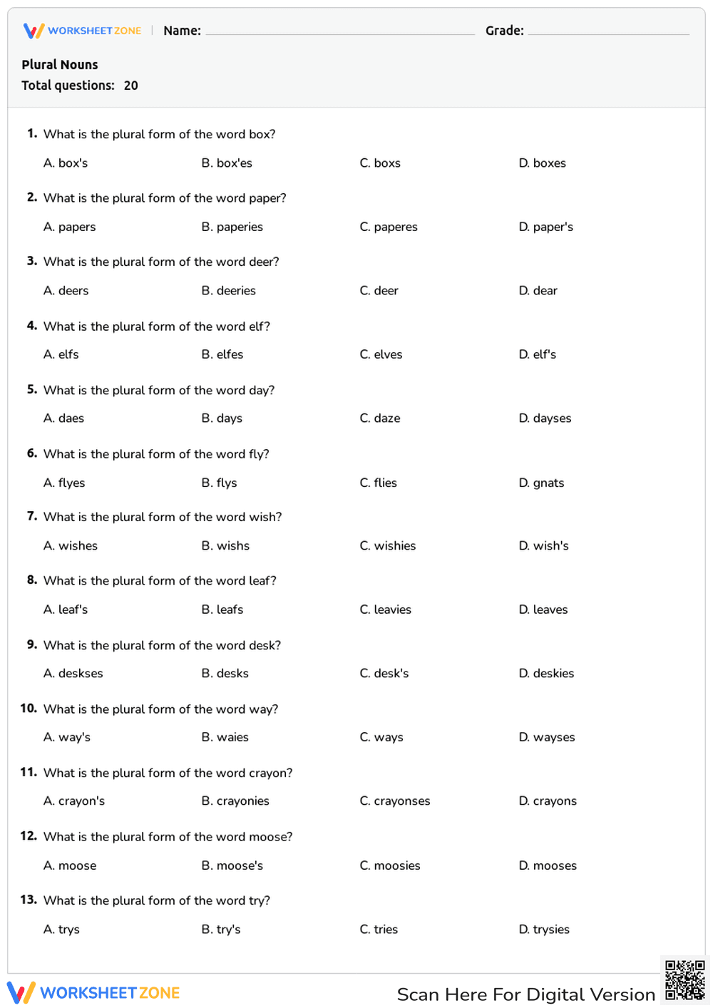 Plural Nouns - Page 1