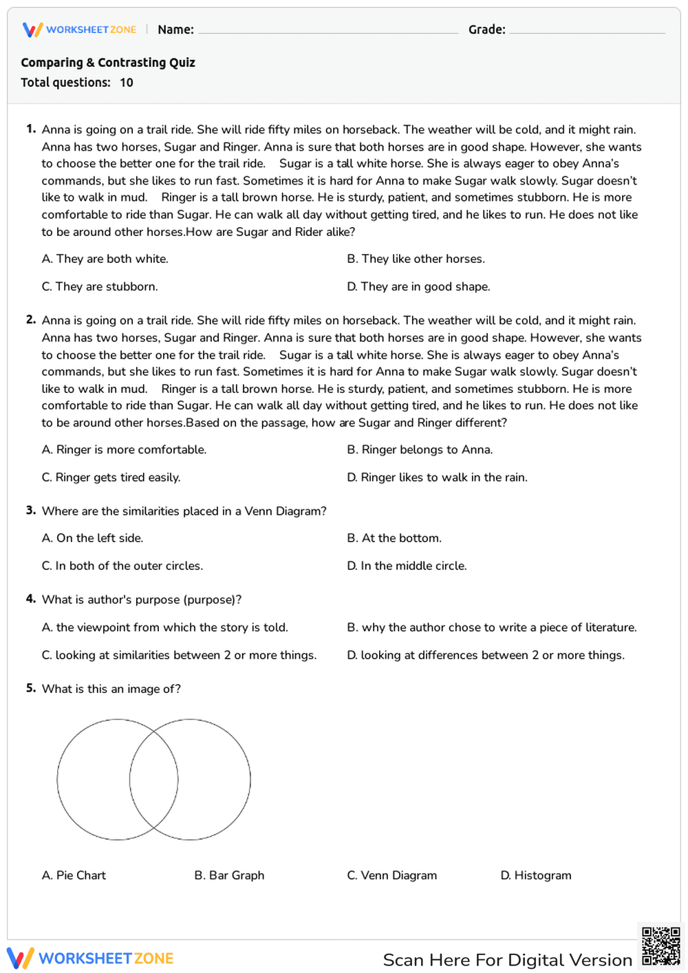 Compare and Contrast Quiz: Analyzing Similarities & Differences - Page 1