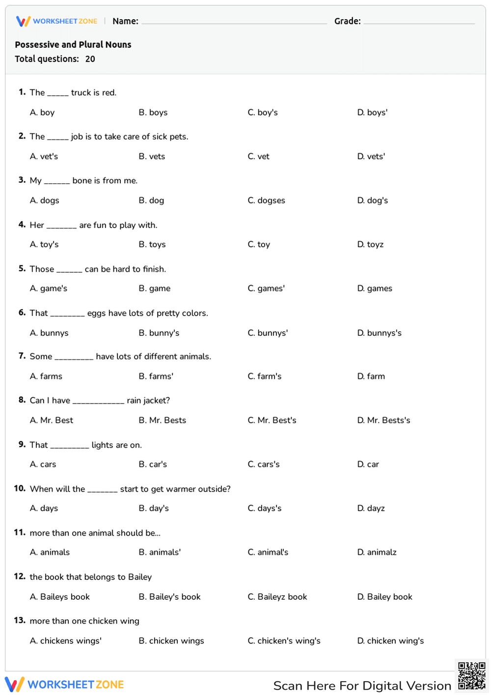 Possessive and Plural Nouns - Page 1