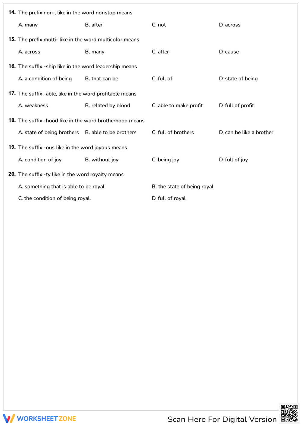 Root Words, Prefixes and Suffixes - Page 2