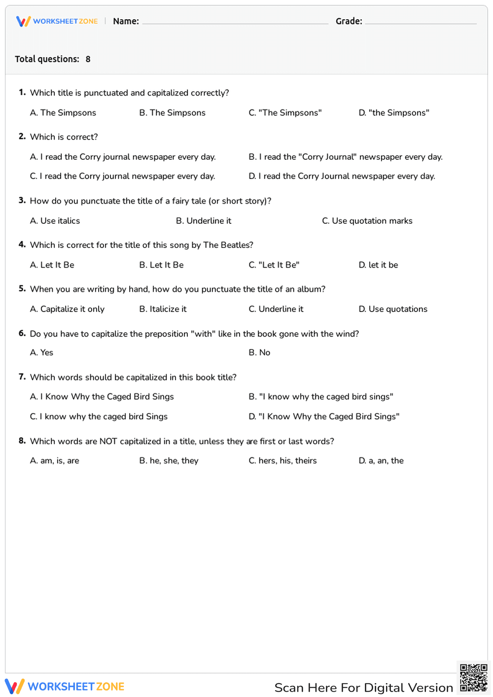 Capitalizing and Punctuating Titles - Page 1