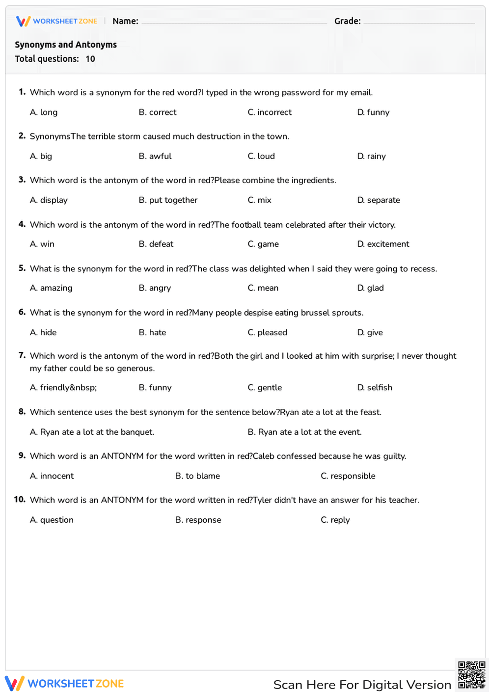 Synonyms and Antonyms - Page 1